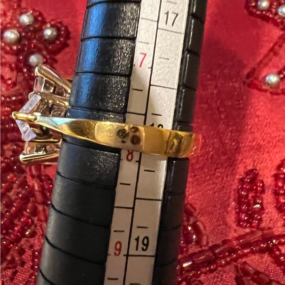 Hollywood Collection Norma Shearer Ring Emerald Cut &Trillion Stones 14k GP 925 - Picture 6 of 7